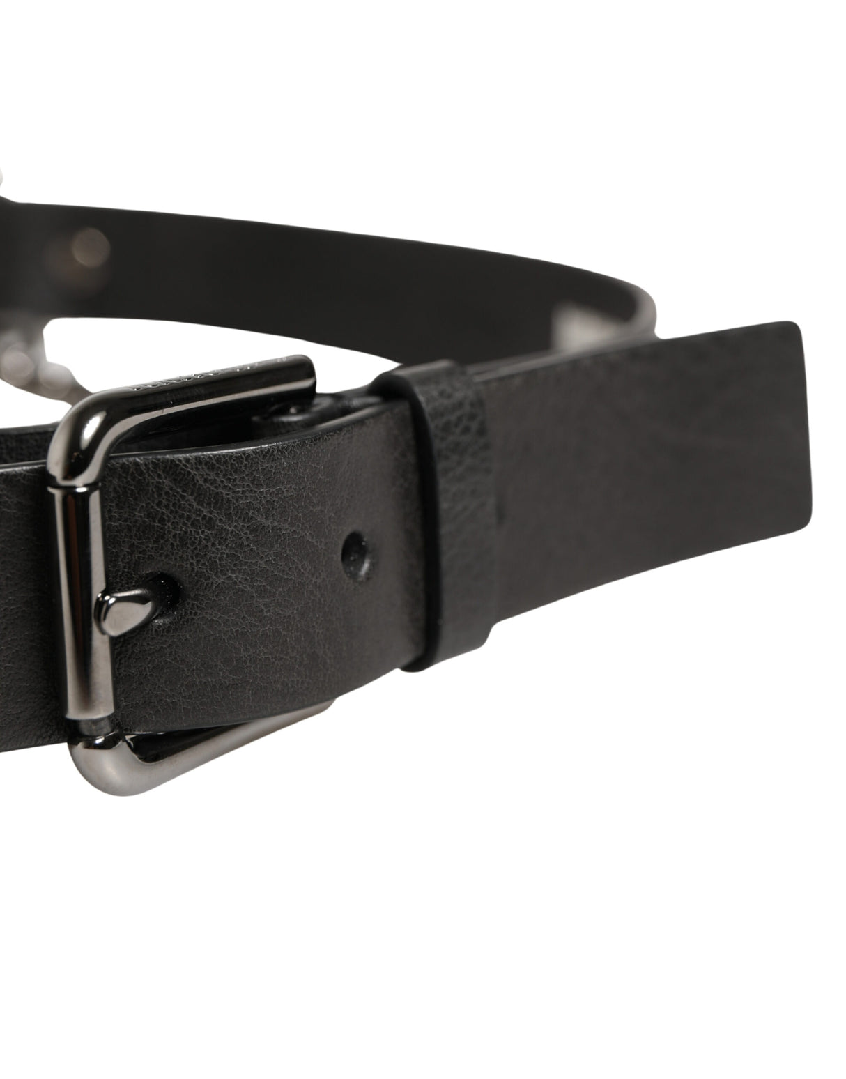 Dolce & Gabbana Black Leather Silver Chain Waist Men Belt