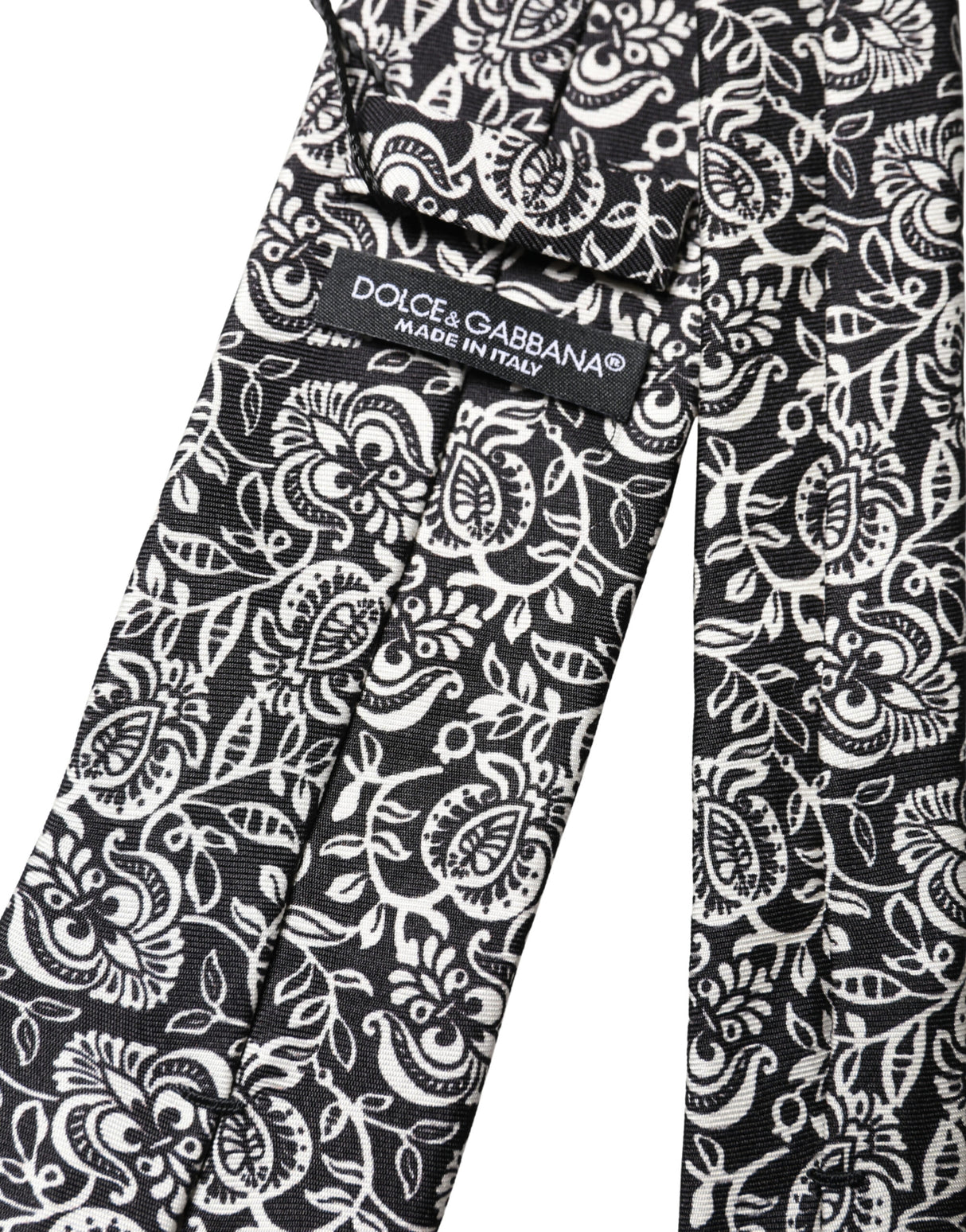 Dolce & Gabbana Black White Floral Fantasy Silk Adjustable Necktie Tie