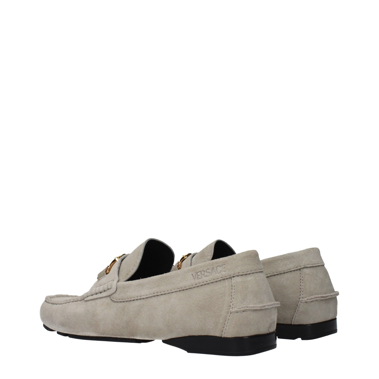 Versace Gray Leather Slip-On Loafers