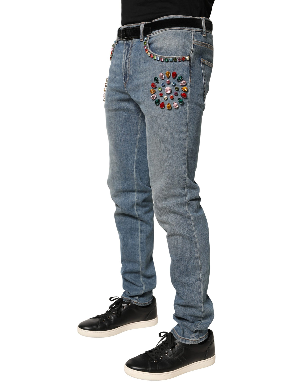 Dolce & Gabbana Blue Embellished Loose Cotton Men Denim Jeans