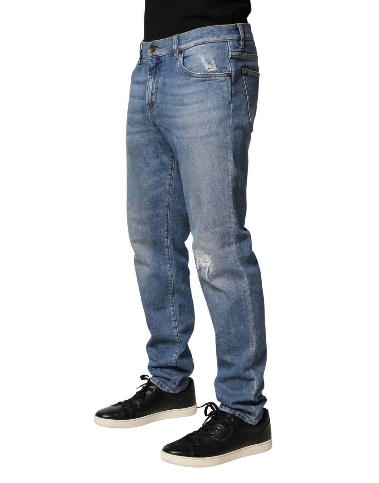 Dolce & Gabbana Blue Tattered Slim Fit Men Cotton Denim Jeans