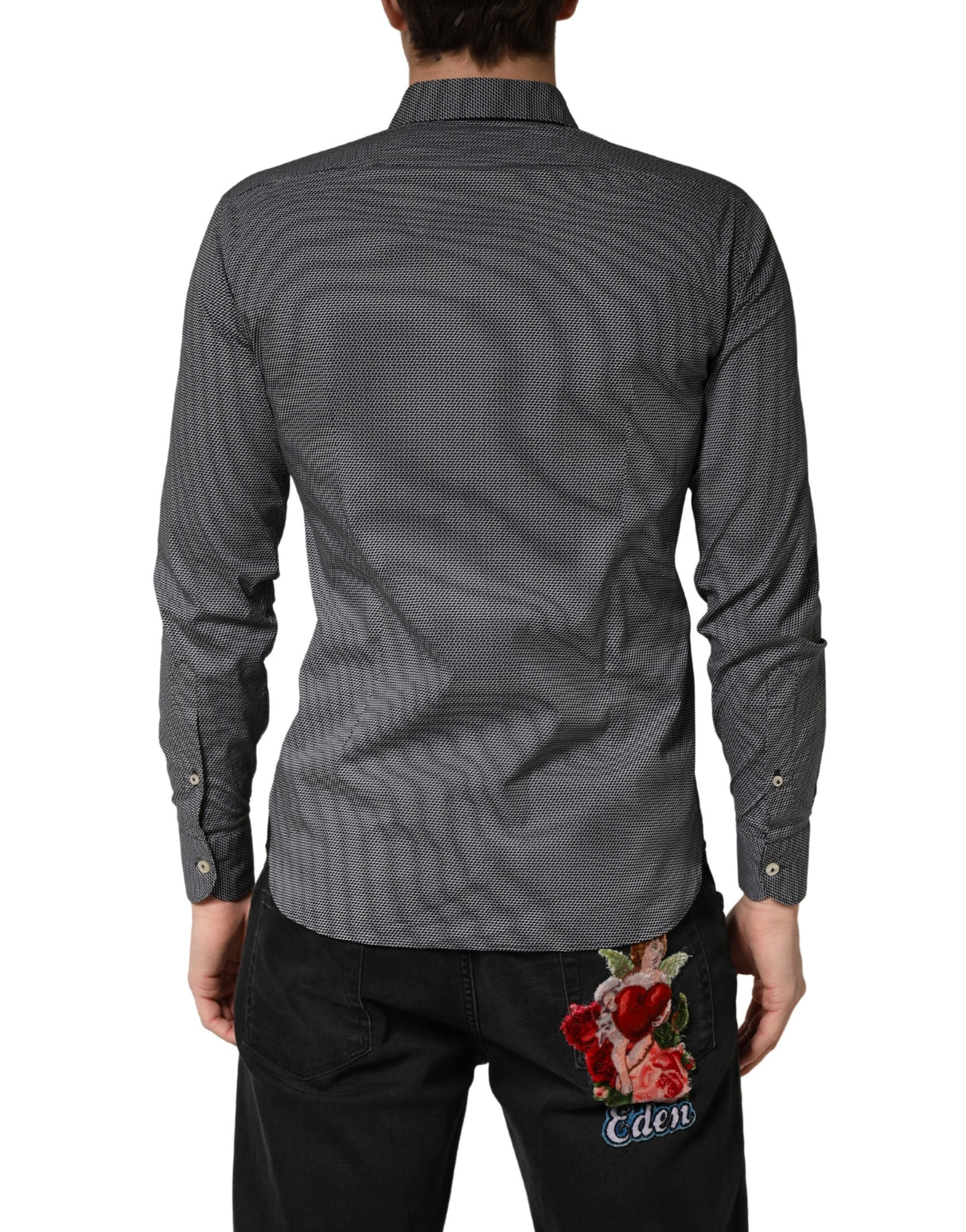 Domenico Tagliente Gray Patterned Long Sleeves Men Dress Shirt