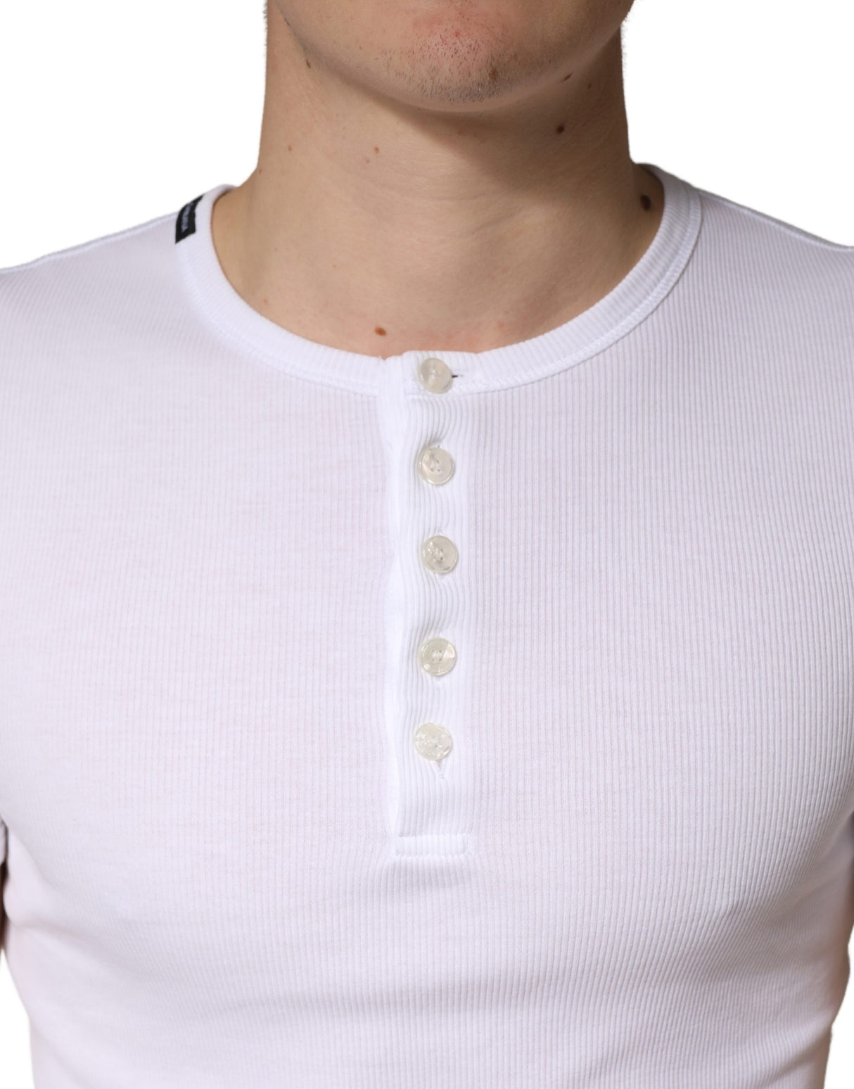 Dolce & Gabbana White Cotton Plain Henley Men Shirt T-shirt