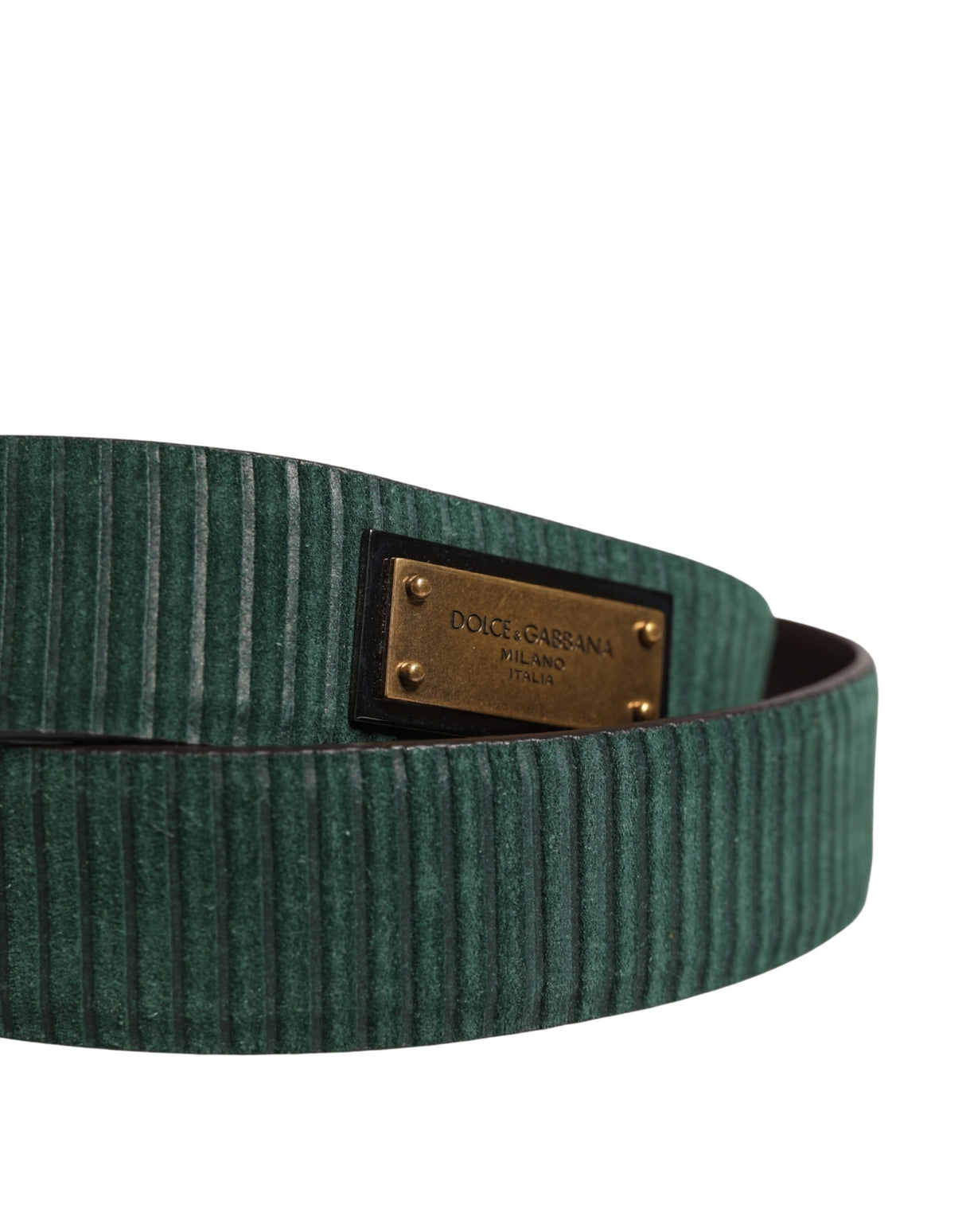 Dolce & Gabbana Men Green Velvet Leather Metal Buckle Belt