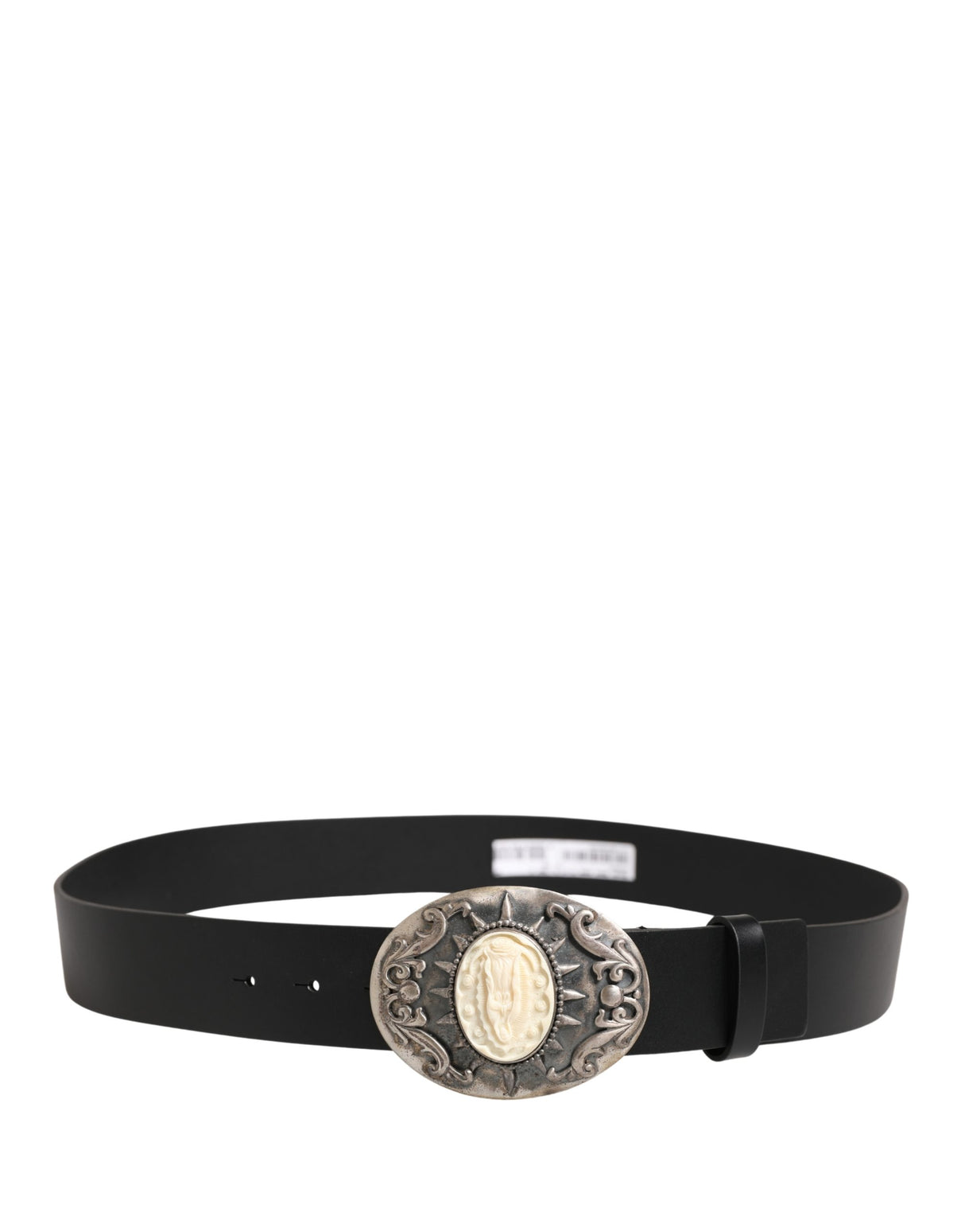 Dolce & Gabbana Black Calf Leather Ornate Metal Buckle Belt