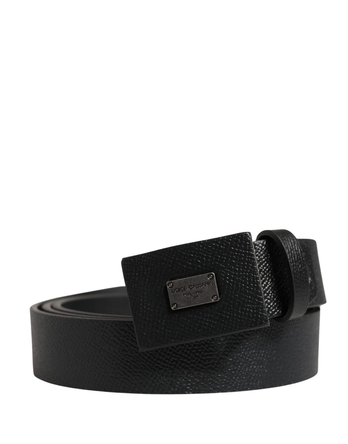 Dolce & Gabbana Men Black Calfskin Leather Square Buckle Belt