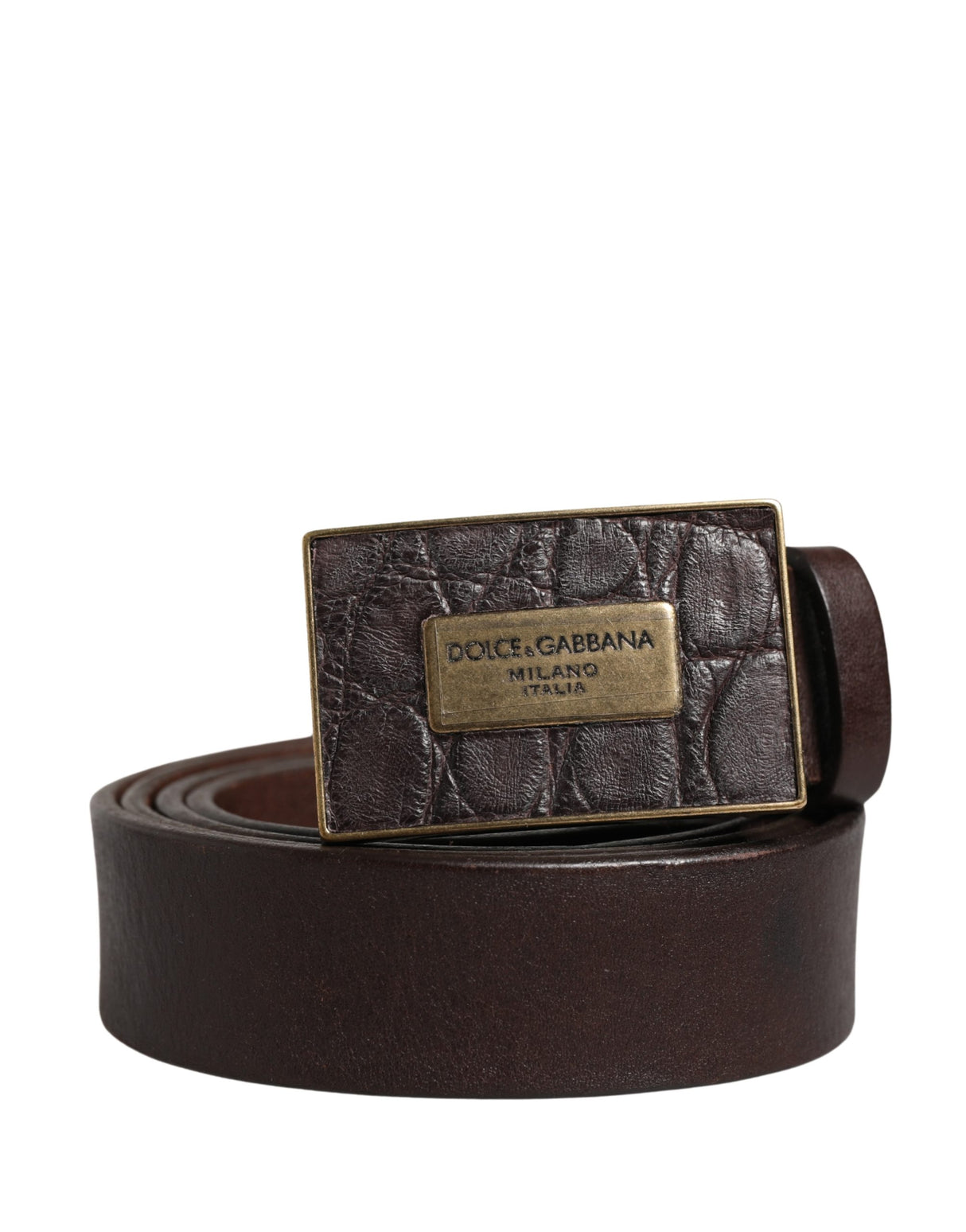 Dolce & Gabbana Men Brown Calf Leather Logo Metal Buckle Belt