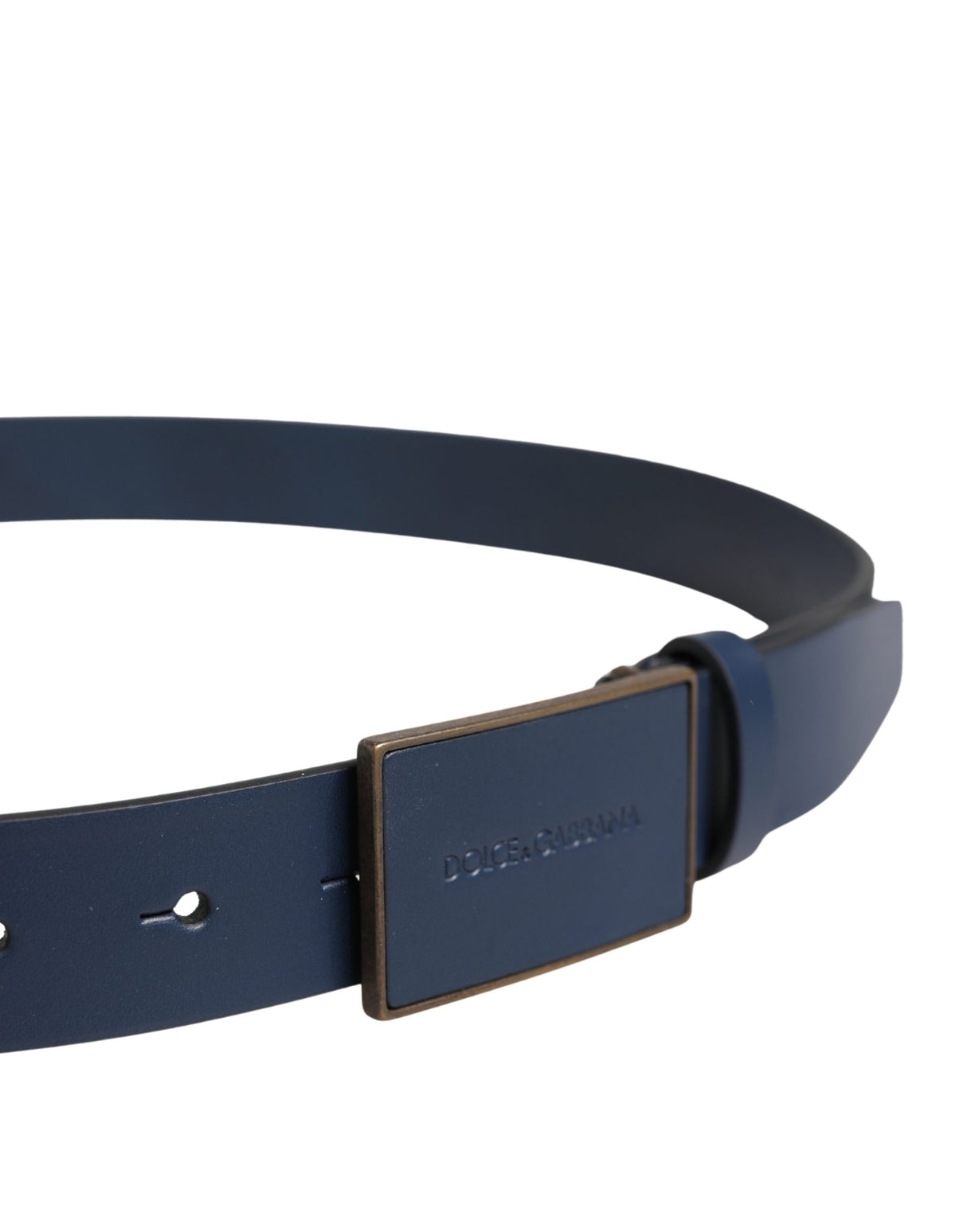 Dolce & Gabbana Blue Calf Leather Logo Metal Buckle Belt