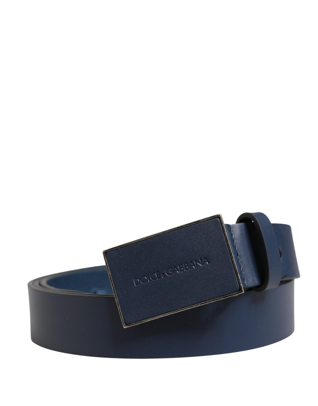 Dolce & Gabbana Blue Calfskin Leather Logo Metal Buckle Belt