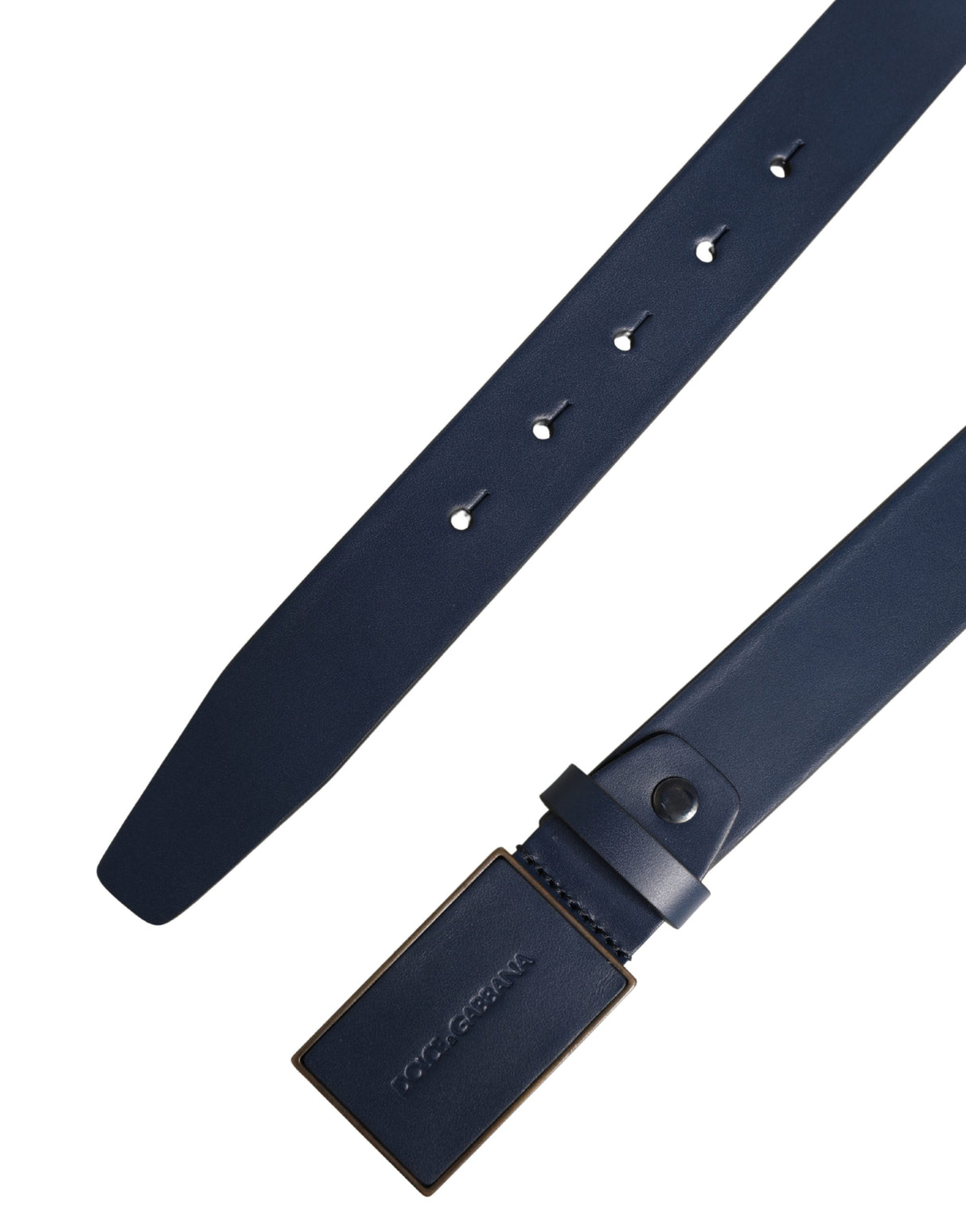 Dolce & Gabbana Blue Calfskin Leather Logo Metal Buckle Belt