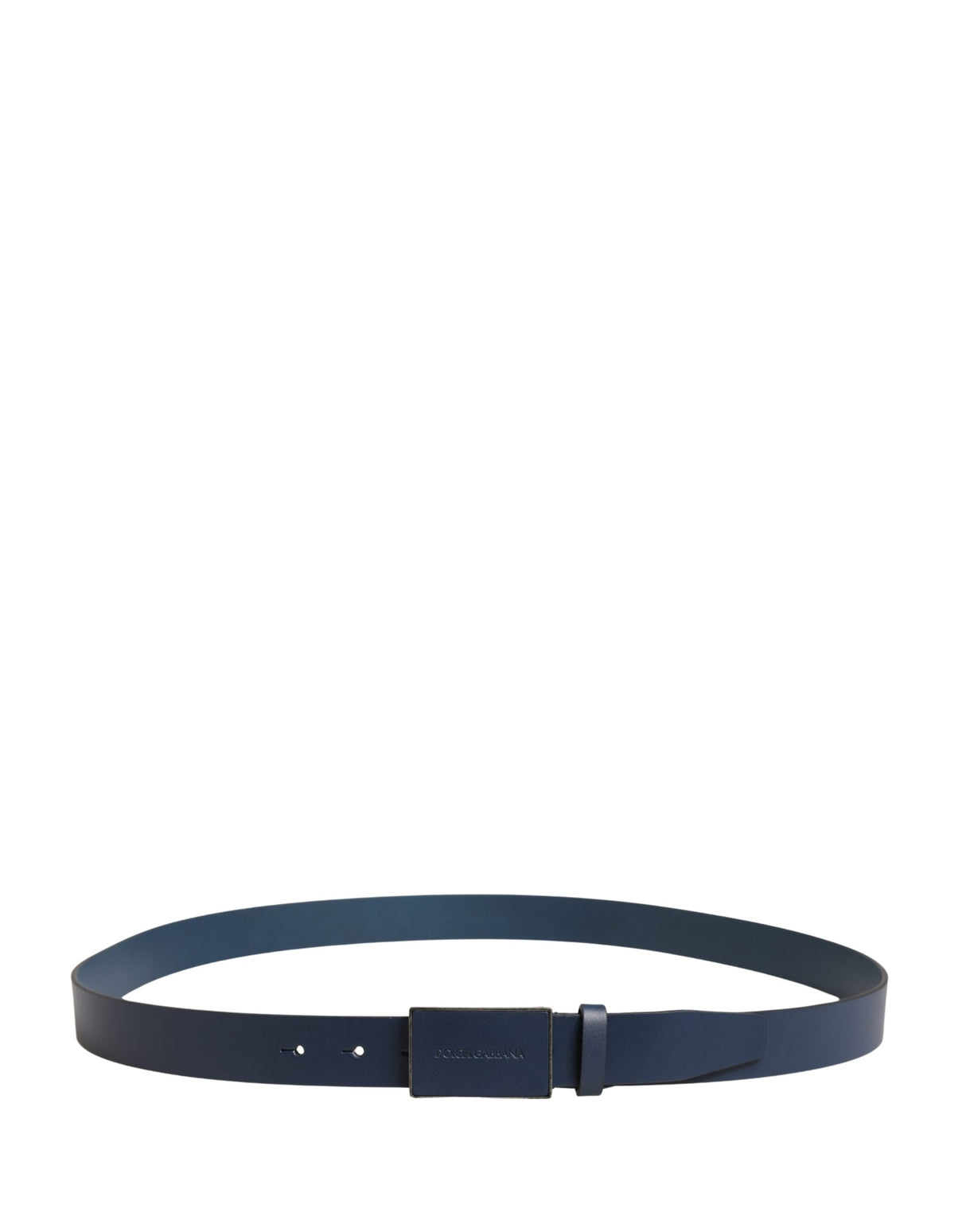 Dolce & Gabbana Dark Blue Calf Leather Logo Metal Buckle Belt