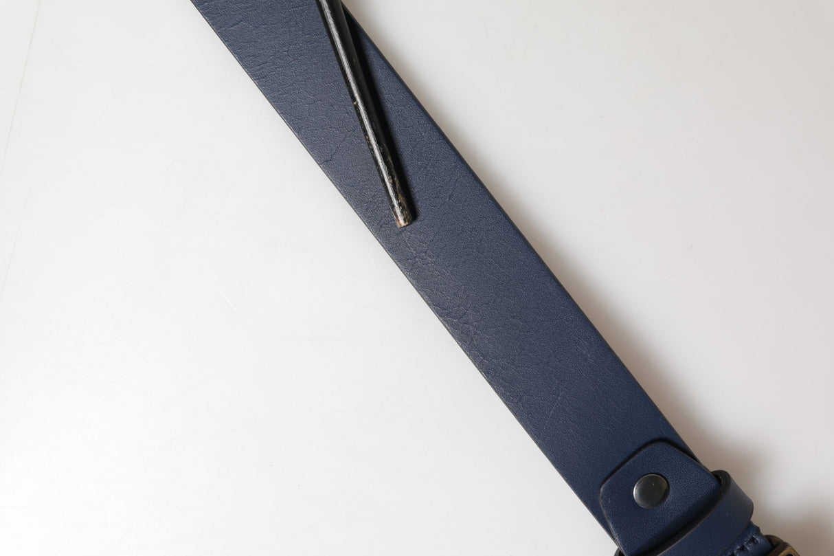 Dolce & Gabbana Men Blue Calf Leather Logo Metal Buckle Belt