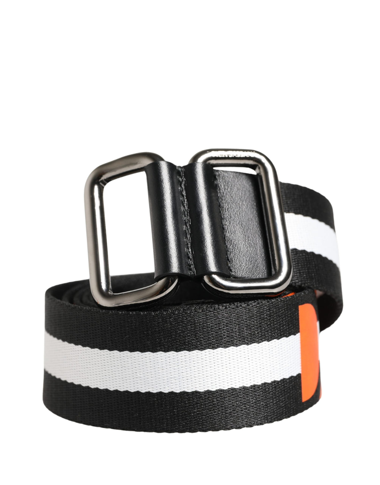 Dolce & Gabbana Men Black White Nylon Logo Metal Buckle Belt