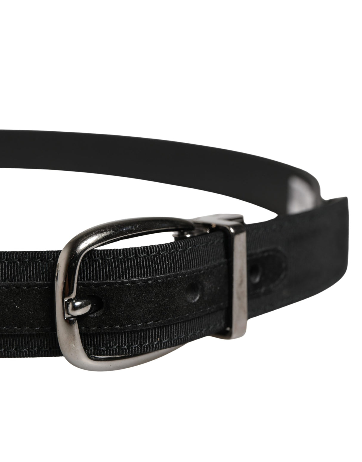 Dolce & Gabbana Men Black Viscose Silver Metal Buckle Belt