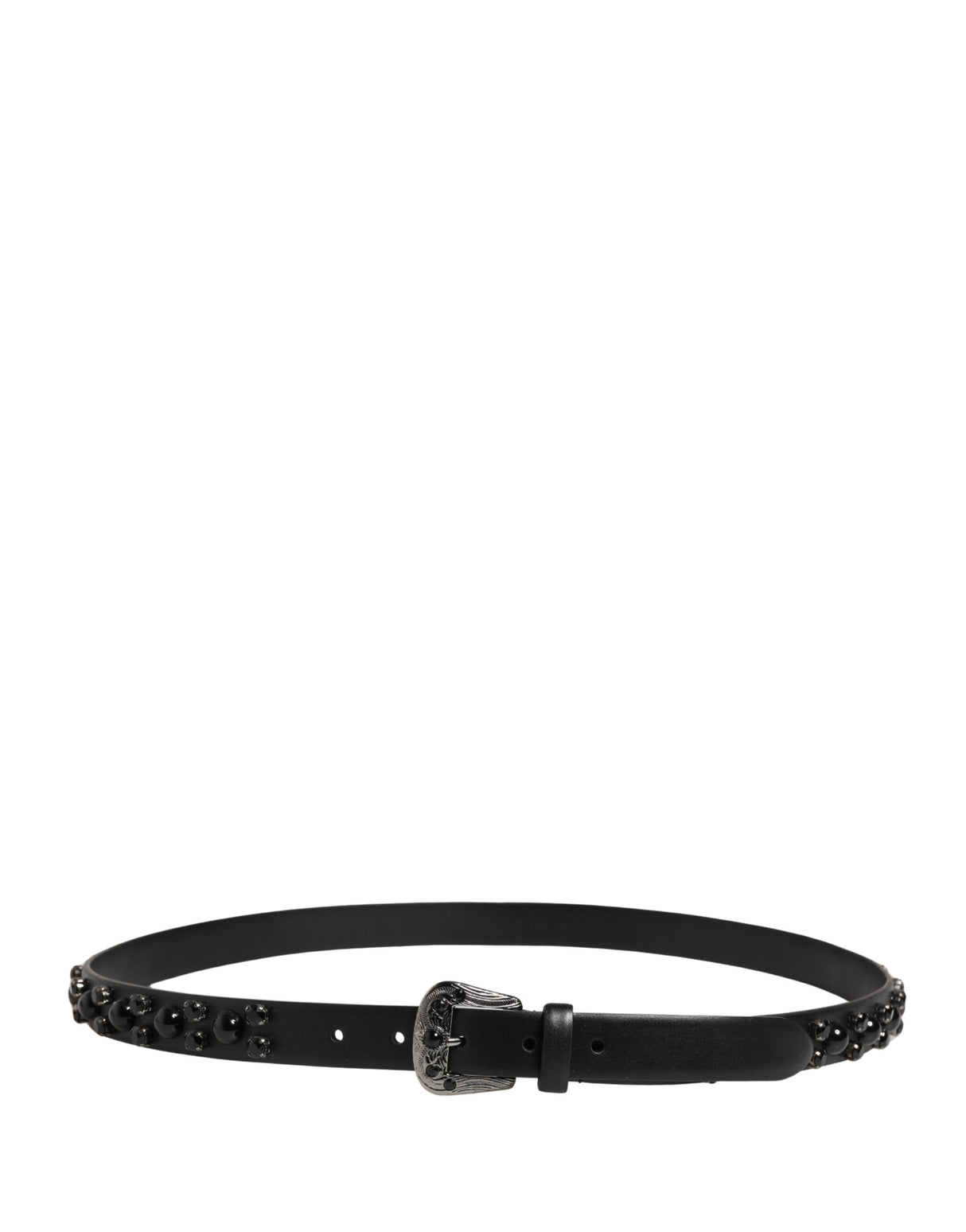 Dolce & Gabbana Men Black Calf Embellished Metal Buckle Belt