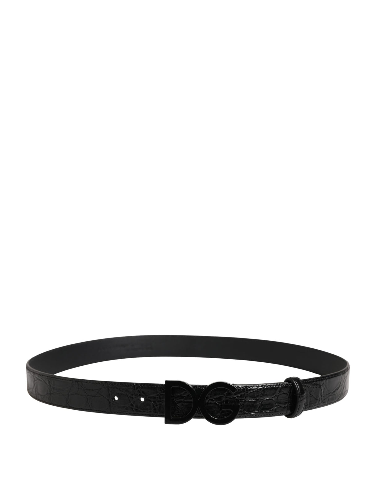 Dolce & Gabbana Men Black Exotic Leather Logo Buckle Belt