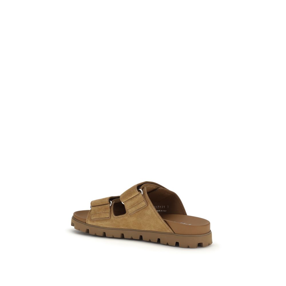 Prada Brown Calf Leather Bos Taurus Strap-On Sandals