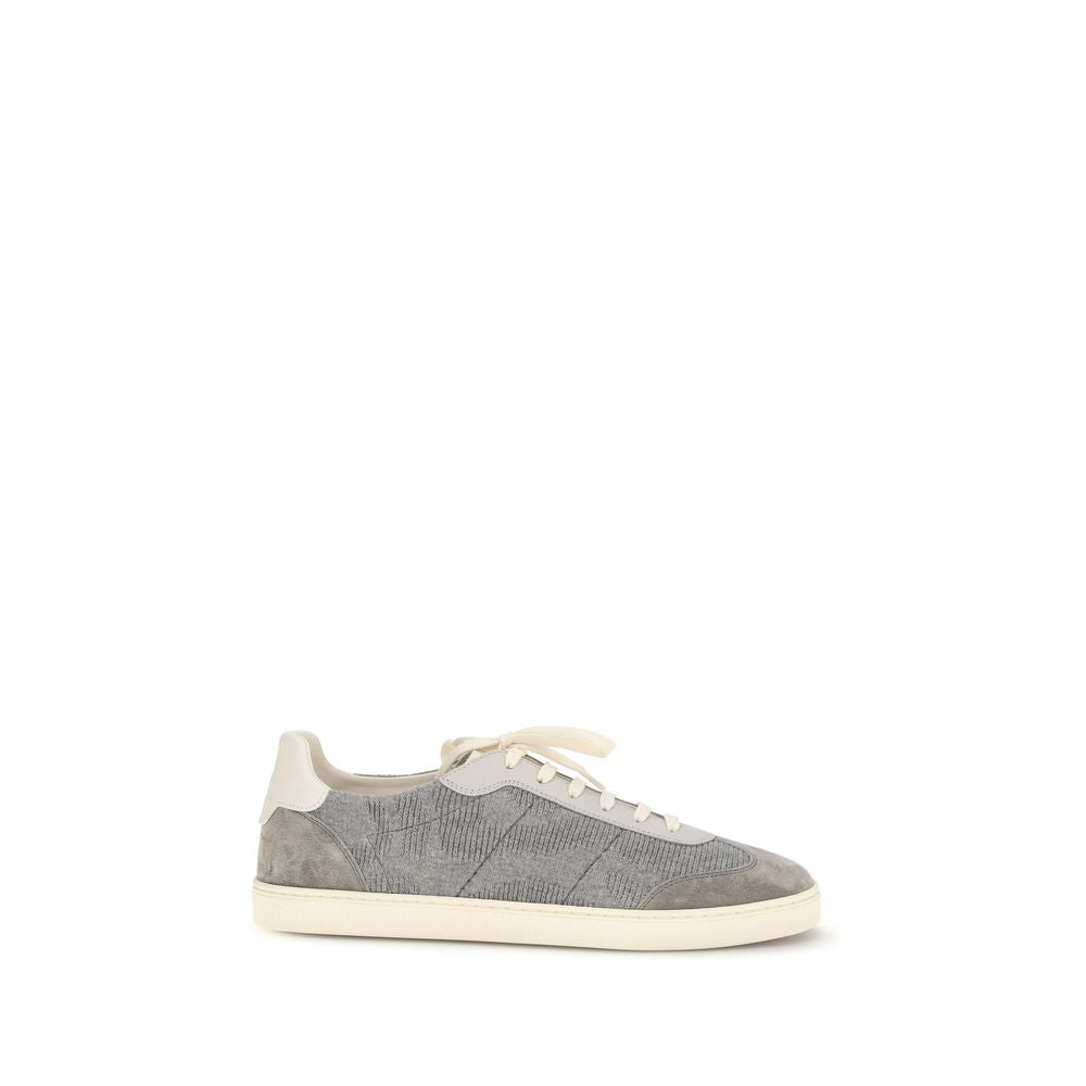 Brunello Cucinelli Gray Calf Leather Bos Taurus Low Top Sneakers