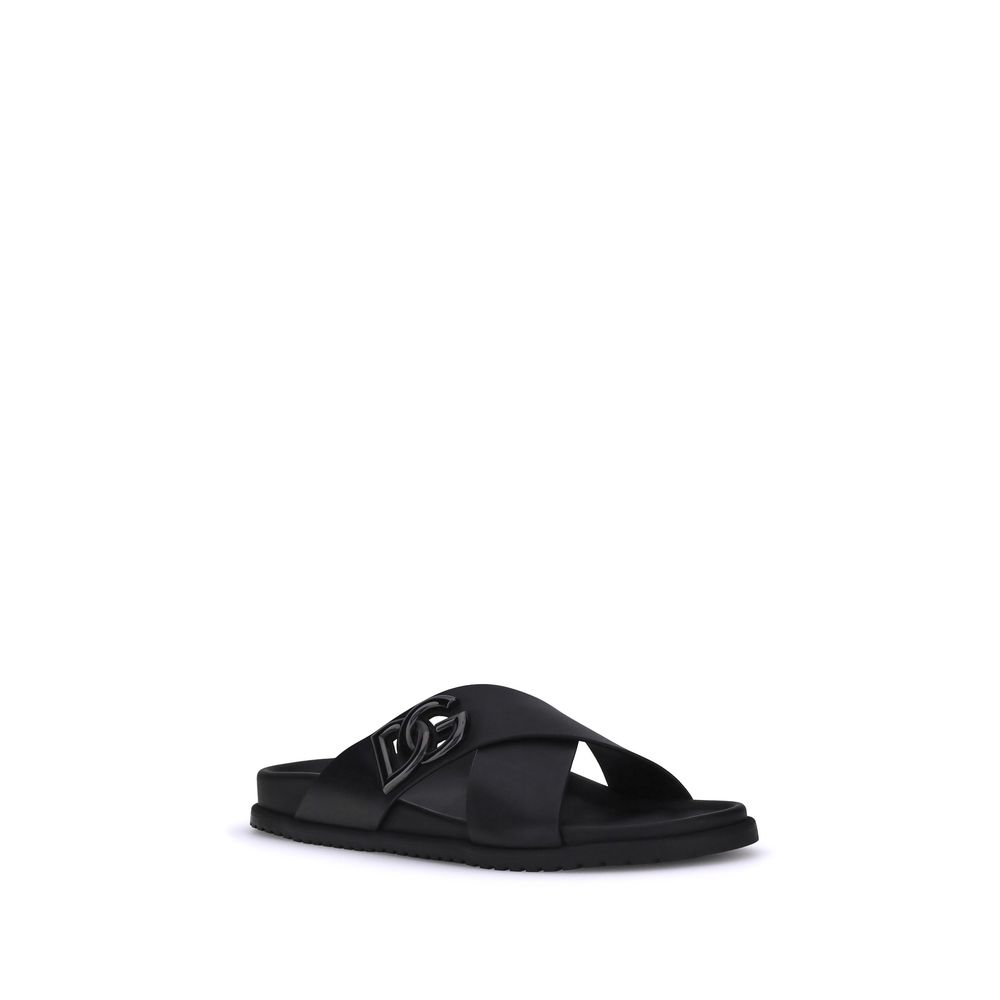 Dolce & Gabbana Black Calf Leather Bos Taurus Sandals