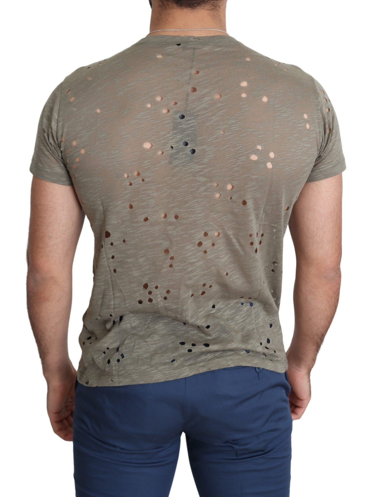 Guess Brown Cotton Stretch Logo Print Men Casual Perforated T-shirt