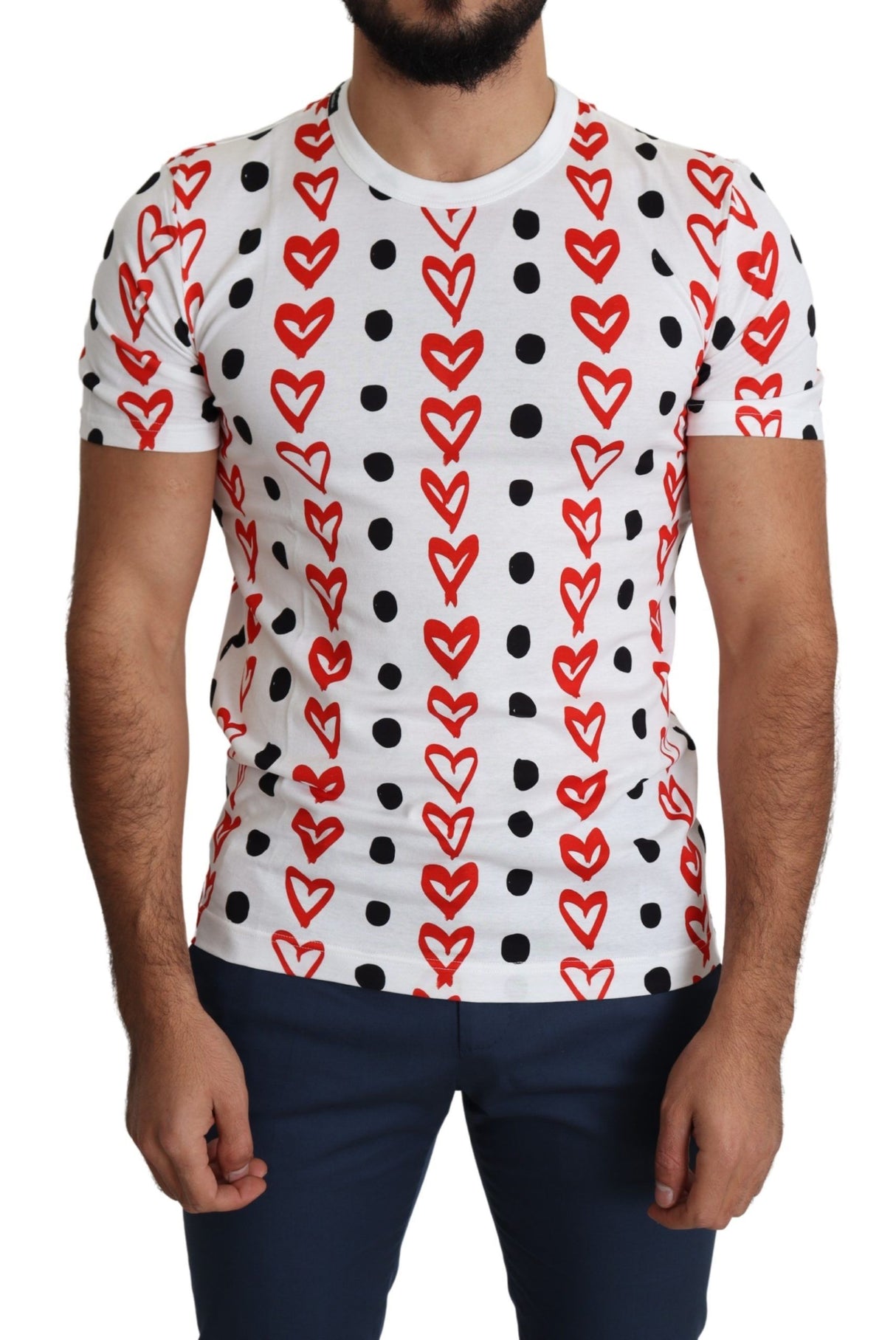 Dolce & Gabbana White Hearts Print Cotton Men Top T-shirt