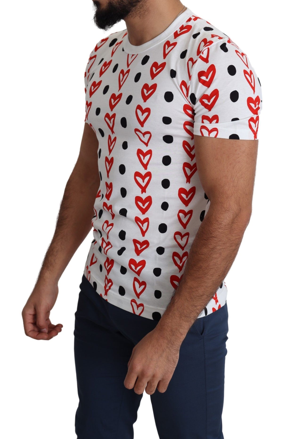 Dolce & Gabbana White Hearts Print Cotton Men Top T-shirt