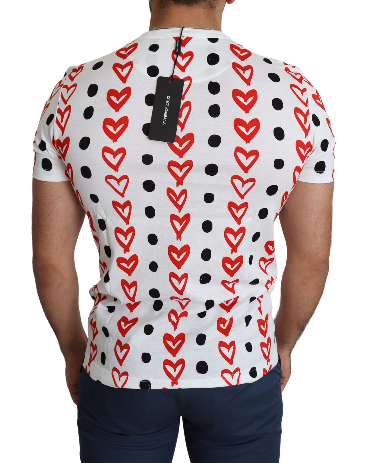 Dolce & Gabbana White Hearts Print Cotton Men Top T-shirt