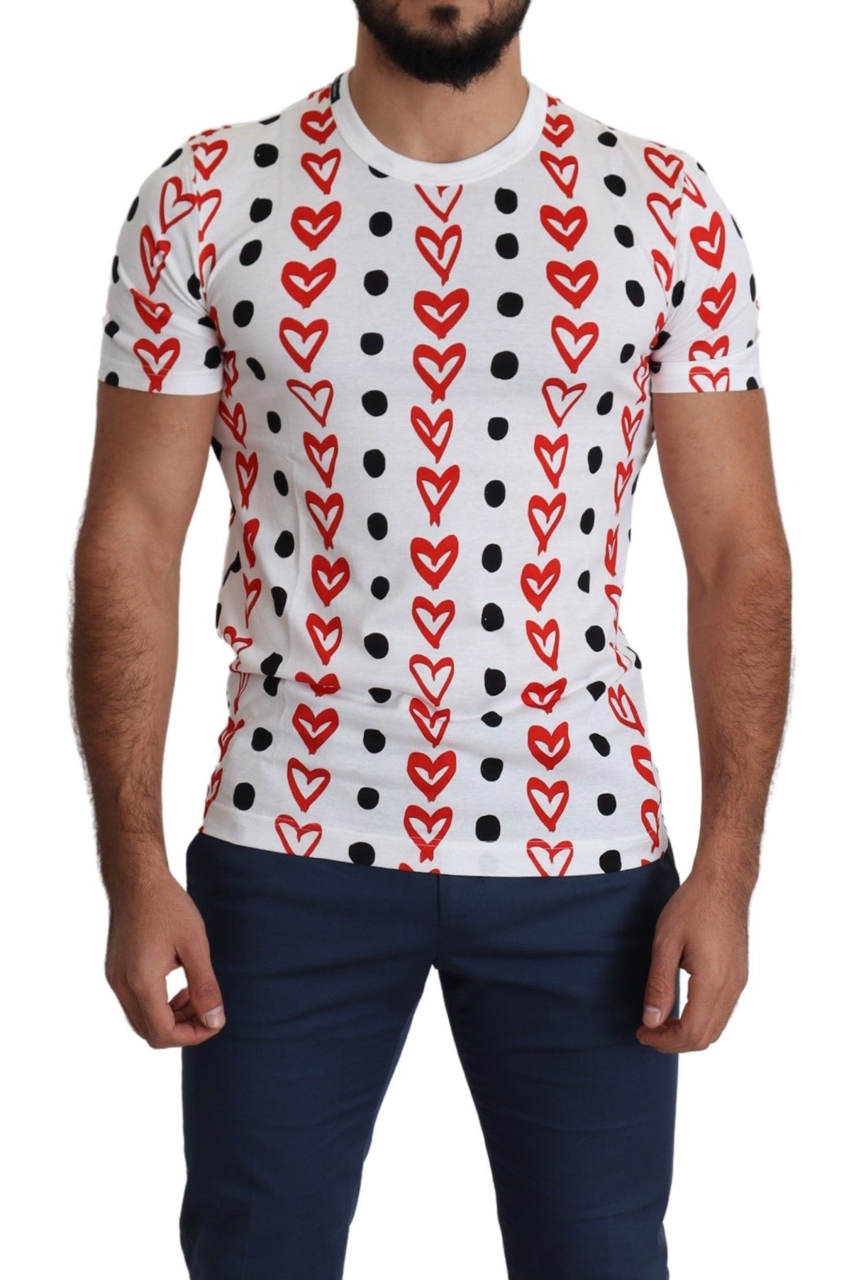 Dolce & Gabbana White Hearts Print Cotton Men Top T-shirt