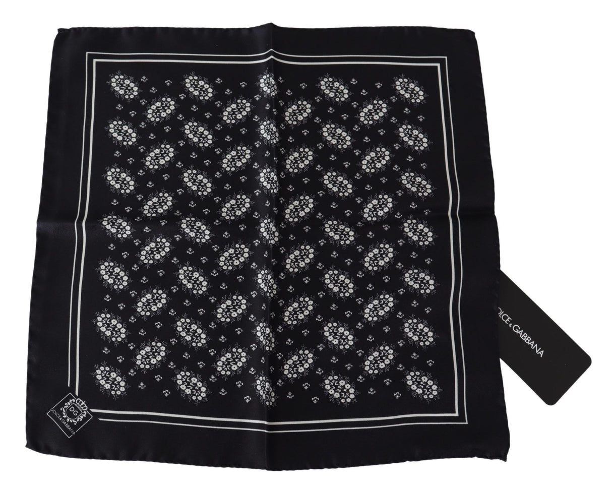 Dolce & Gabbana Black Patterned Square Scarf Silk Handkerchief