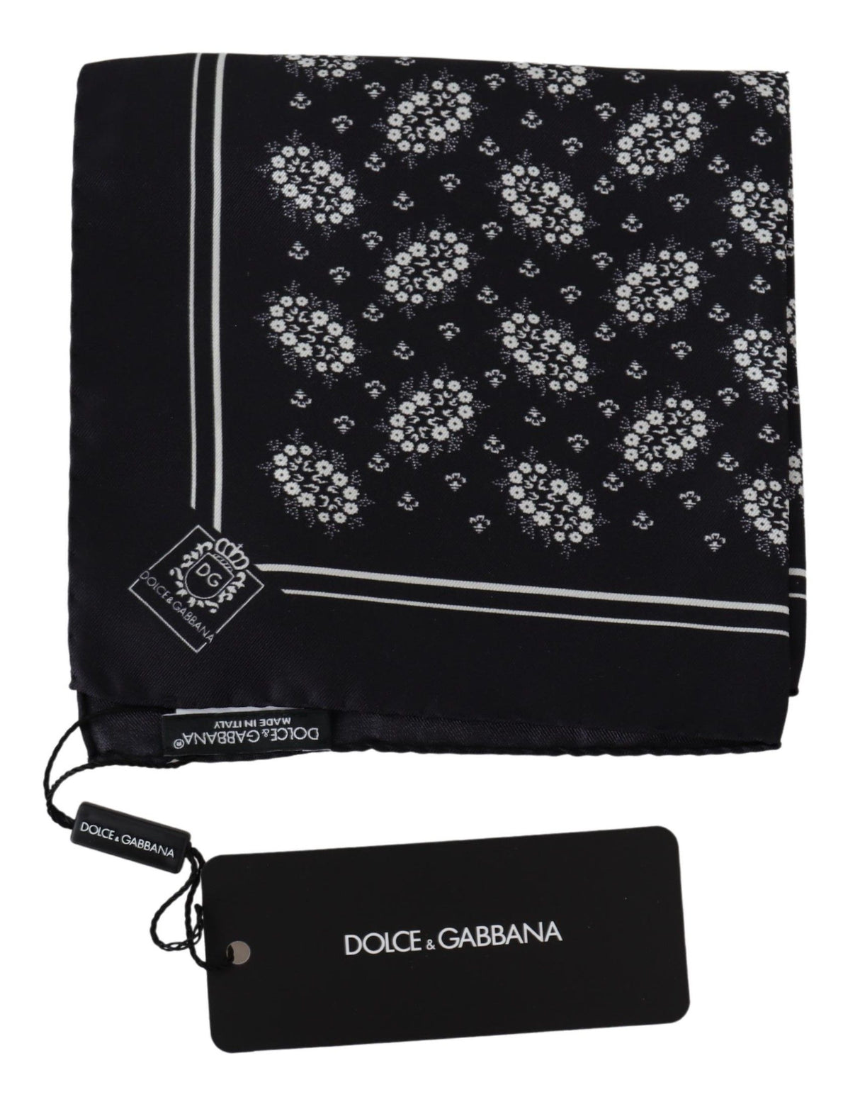 Dolce & Gabbana Black Patterned Square Scarf Silk Handkerchief