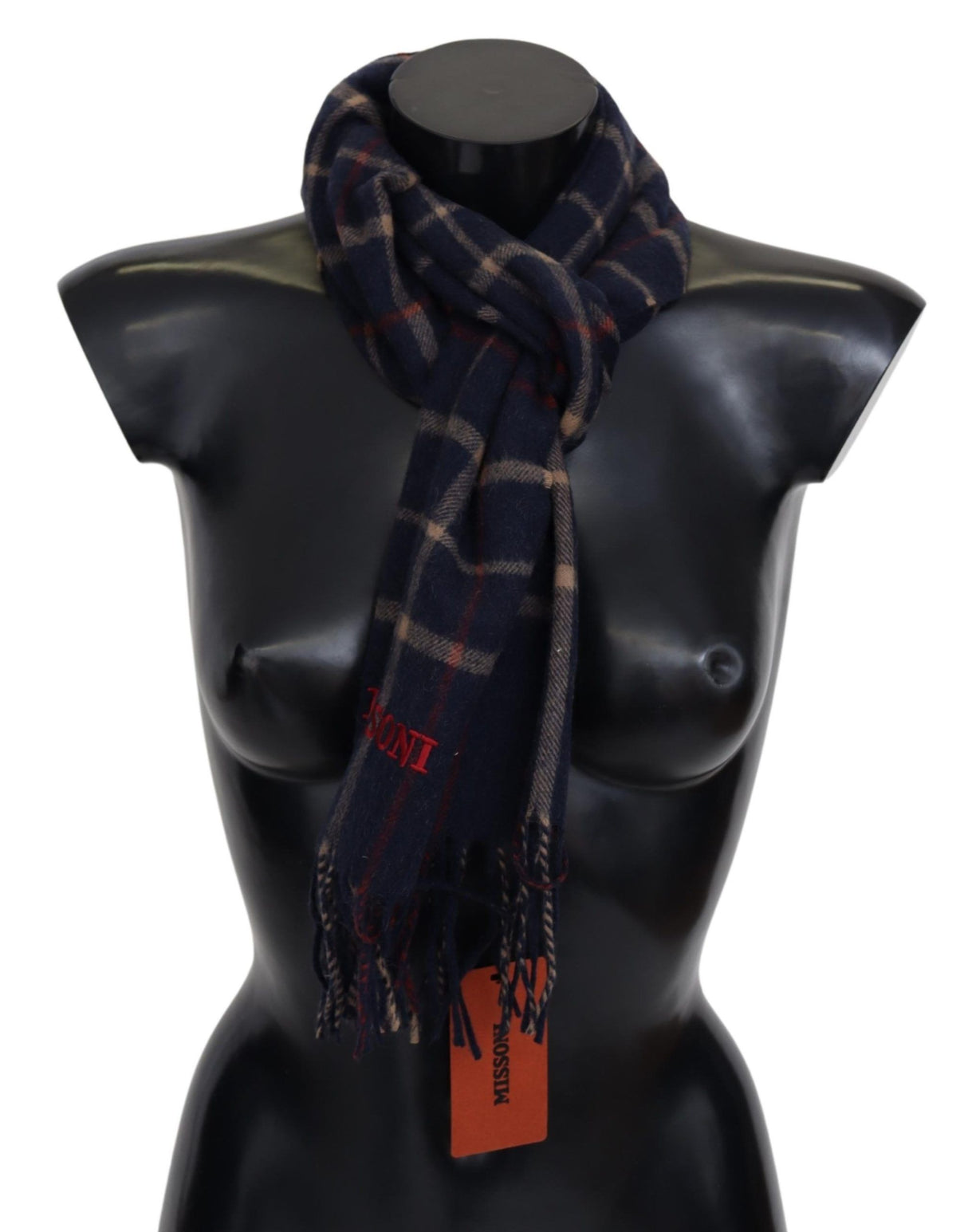 Missoni Black Checkered Unisex Neck Wrap Fringes Scarf