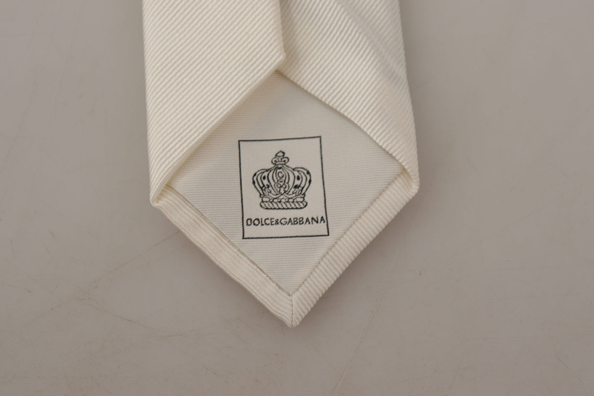 Dolce & Gabbana Off-White 100% Silk Slim Adjustable Accessory Necktie