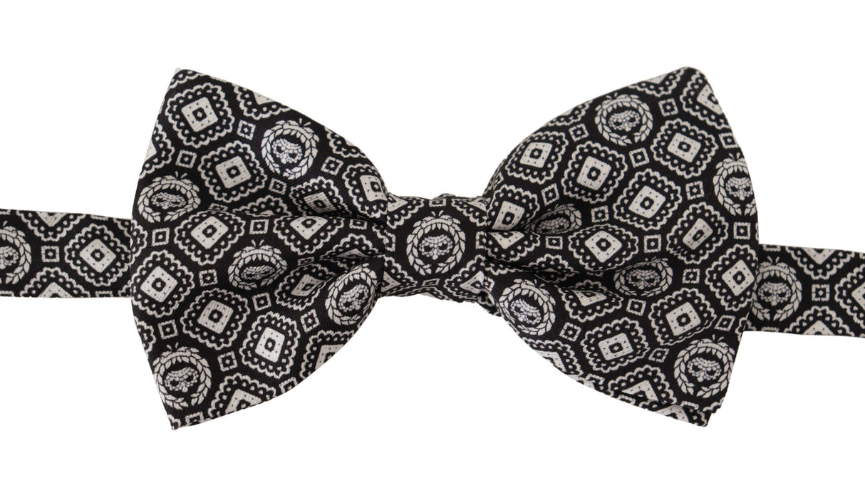 Dolce & Gabbana Black white 100% Silk Adjustable Neck Papillon Tie