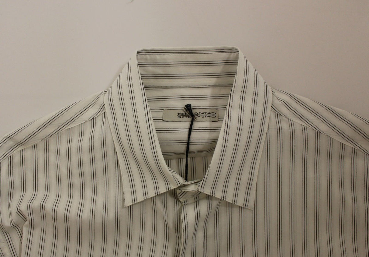 Ermanno Scervino White Black Striped Regular Fit Casual Shirt