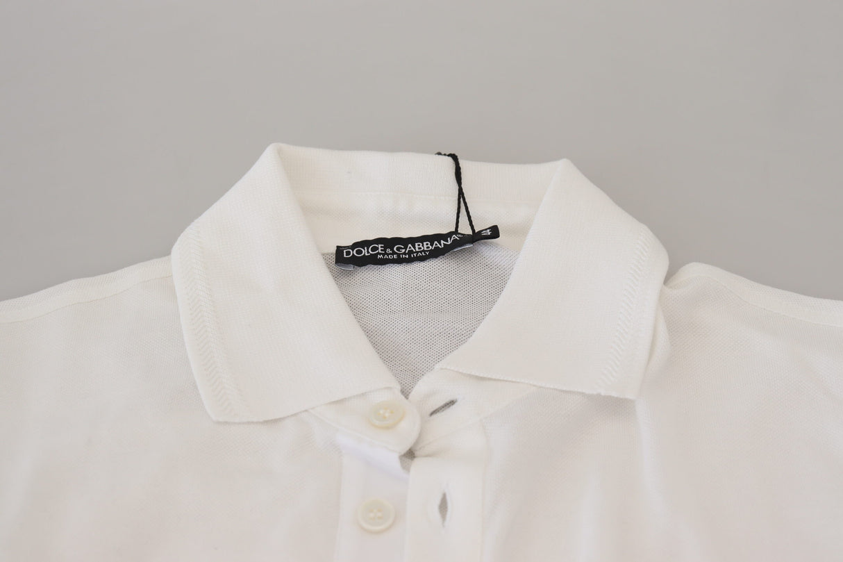 Dolce & Gabbana White Cotton Logo Short Sleeve Polo T-shirt