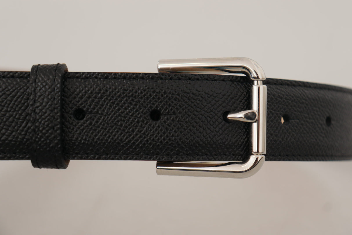 Dolce & Gabbana Black Calf Leather Brown Backend Metal Buckle Belt