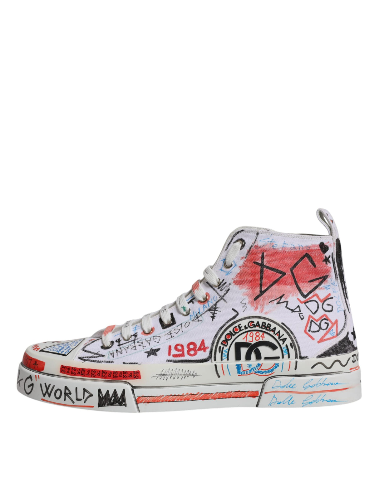 Dolce & Gabbana White Portofino Graffiti High Top Men Sneakers Shoes