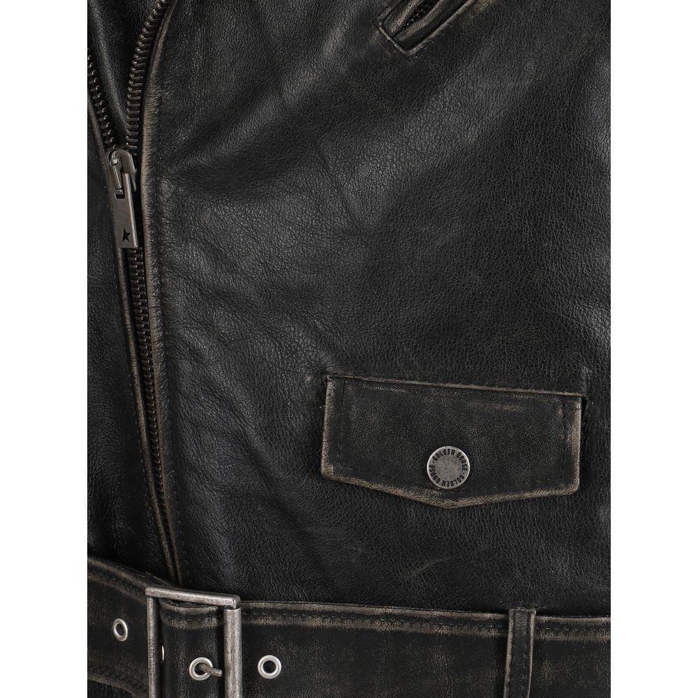 Golden Goose Brown Calf Leather Bos Taurus Biker Jacket