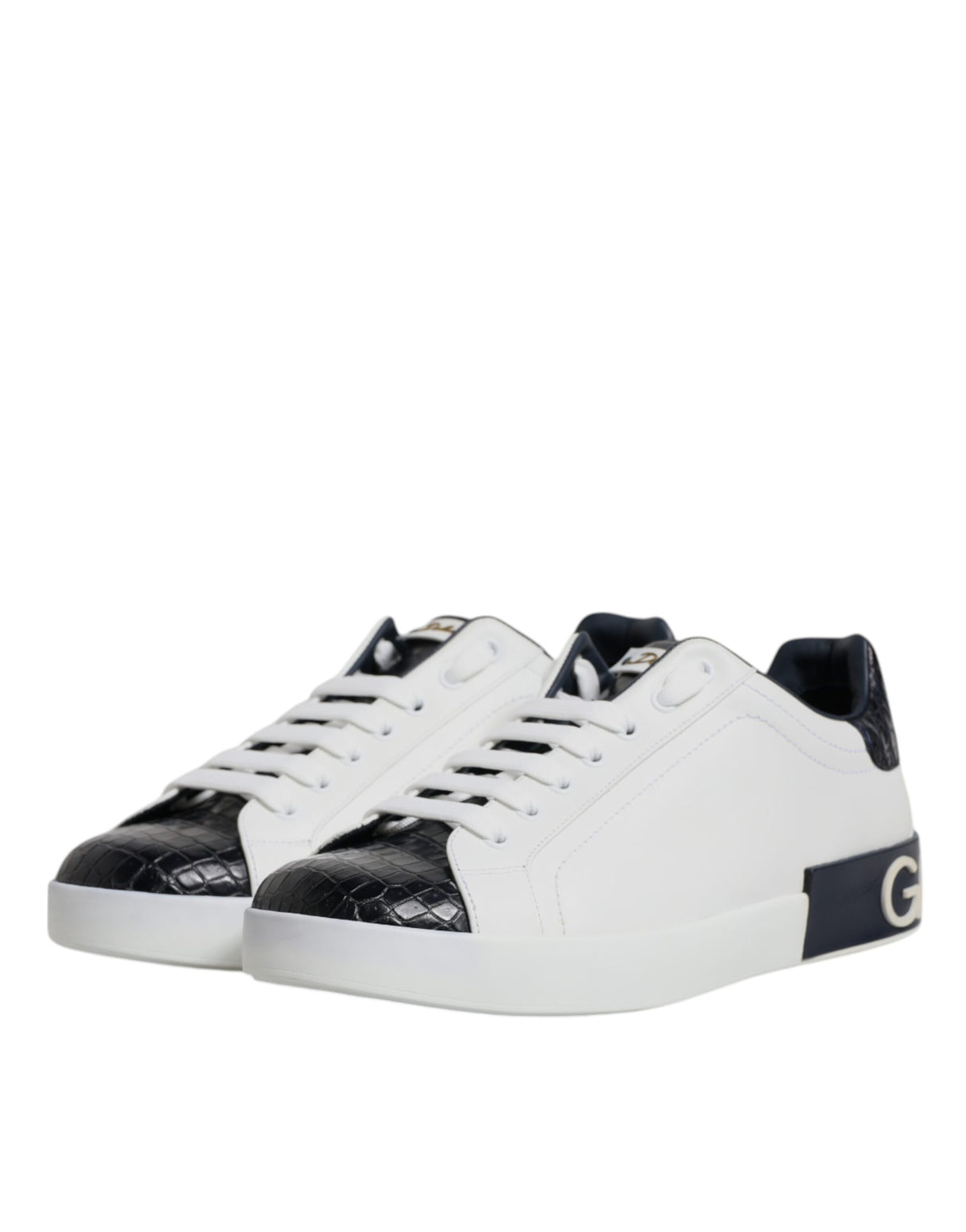 Dolce & Gabbana White Black Leather Portofino Sneaker Shoes