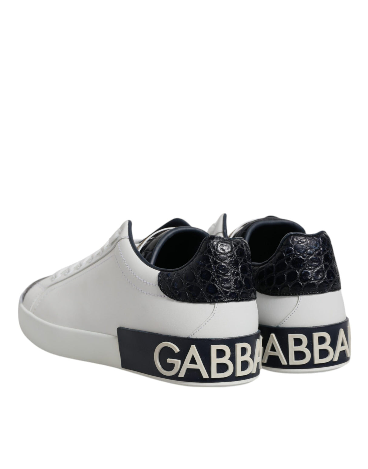 Dolce & Gabbana White Black Leather Portofino Sneaker Shoes