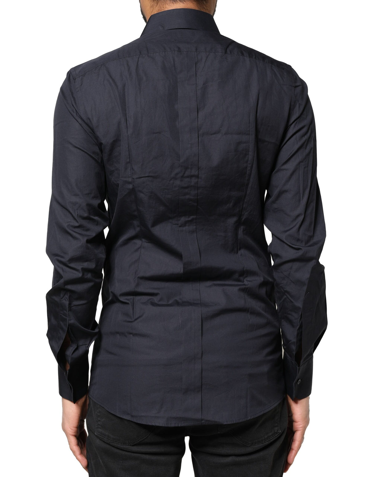 Dolce & Gabbana Dark Blue GOLD Cotton Long Sleeves Dress Shirt