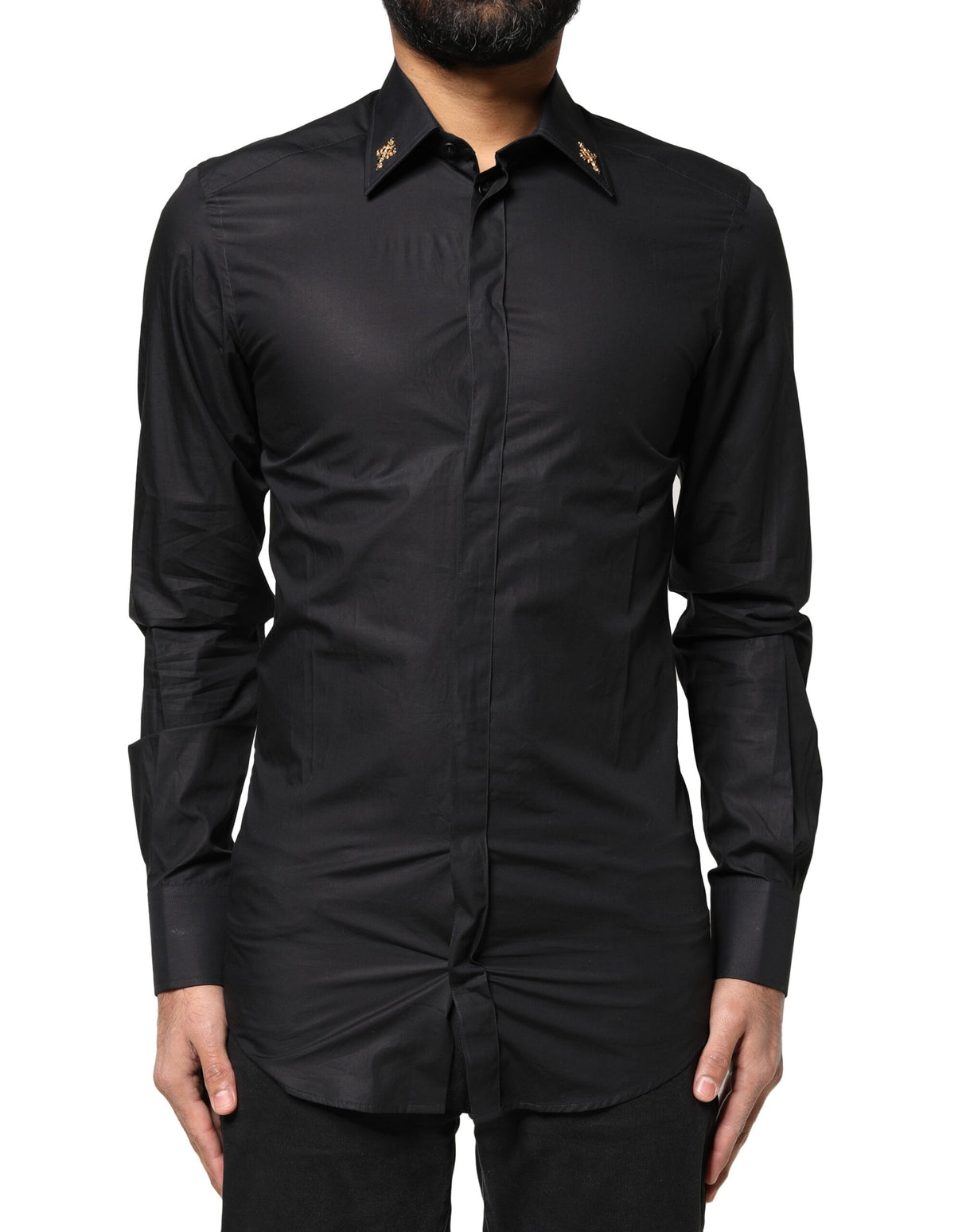 Dolce & Gabbana Black GOLD Cross Embellished Men Dress Shirt