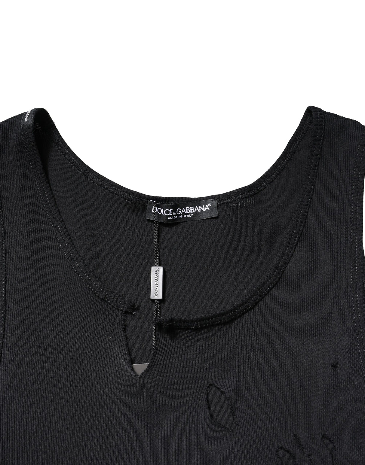 Dolce & Gabbana Black Cotton Rip Style Sleeveless Men Tank T-shirt