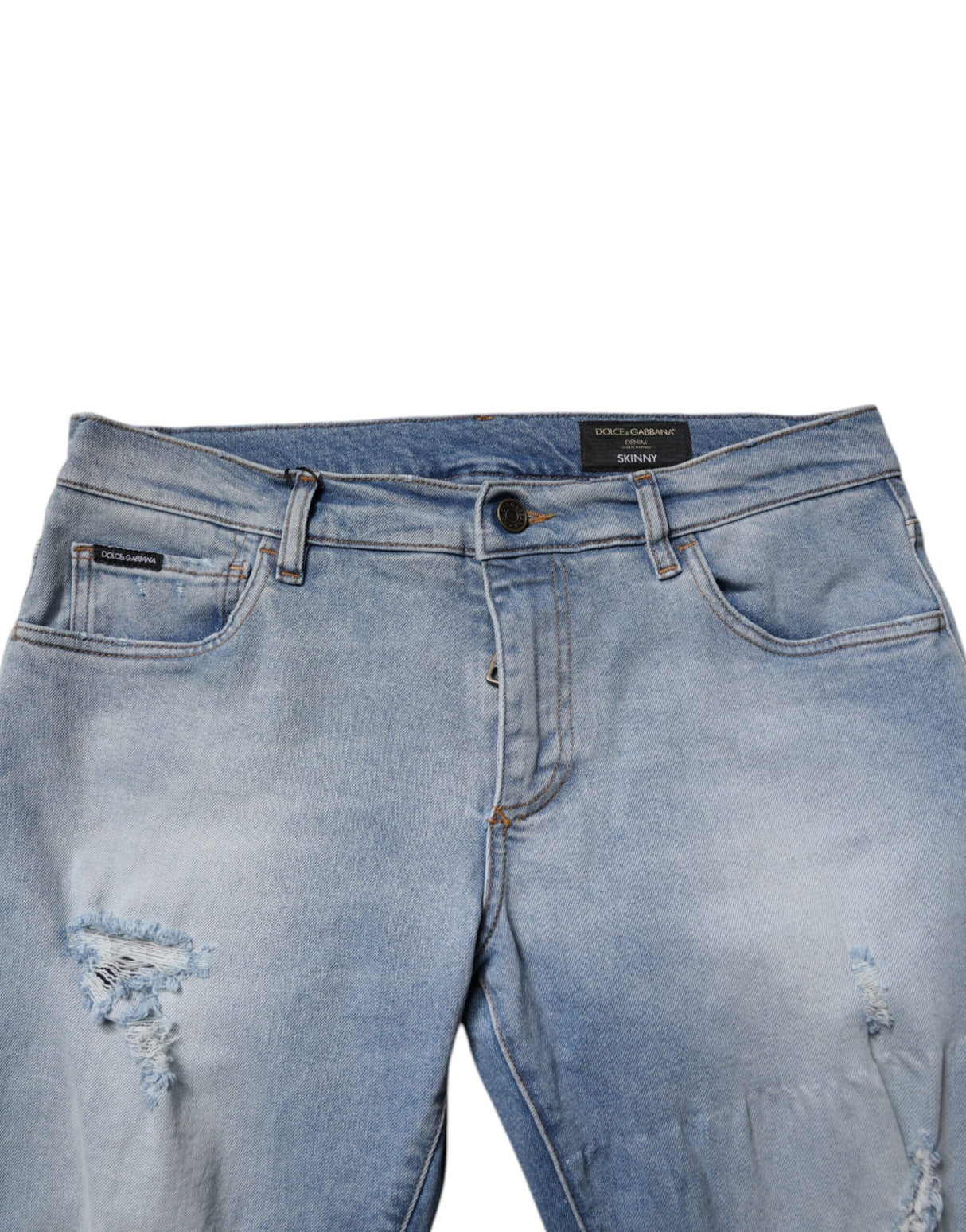 Dolce & Gabbana Blue Tattered Cotton Skinny Men Denim Jeans