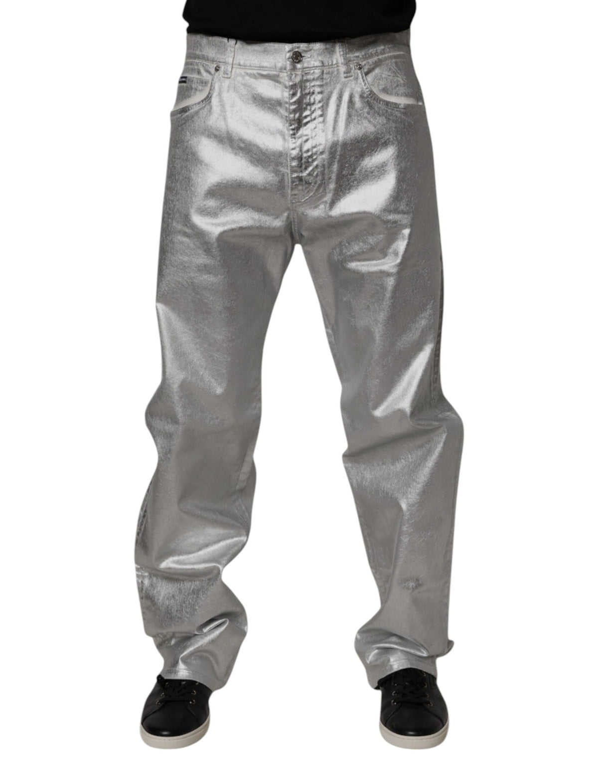 Dolce & Gabbana Metallic Silver Cotton Straight Denim Jeans