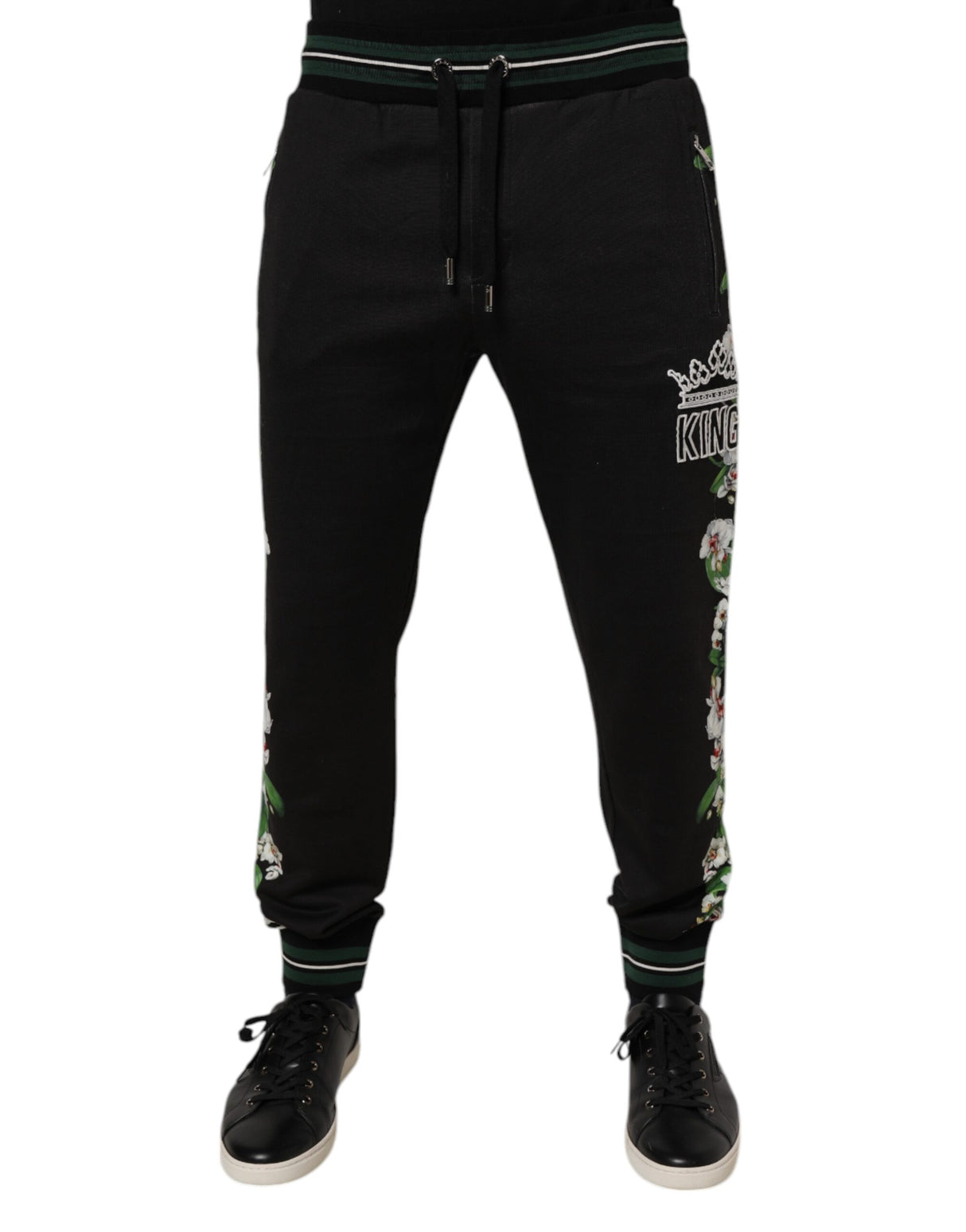 Dolce & Gabbana Black Floral King Men Jogger Sweatpants Pants