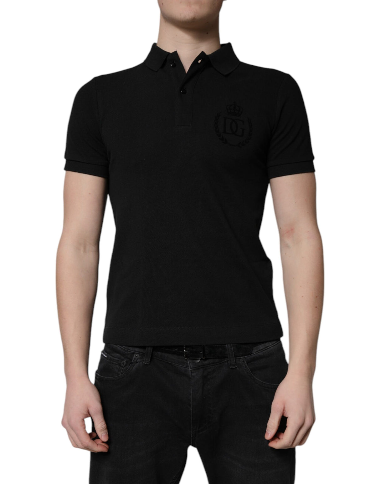 Dolce & Gabbana Black Cotton DG Logo Collared Polo T-shirt