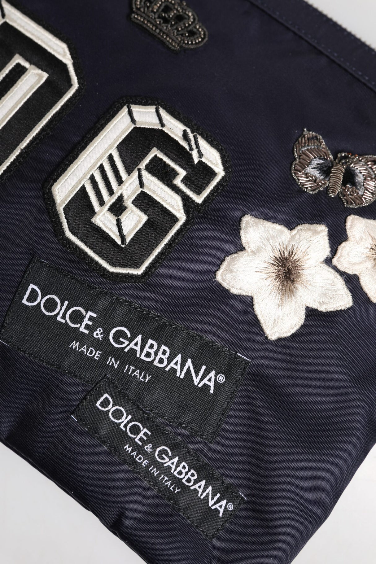 Dolce & Gabbana Blue DG Logo Patch Embellished Pouch Clutch Bag