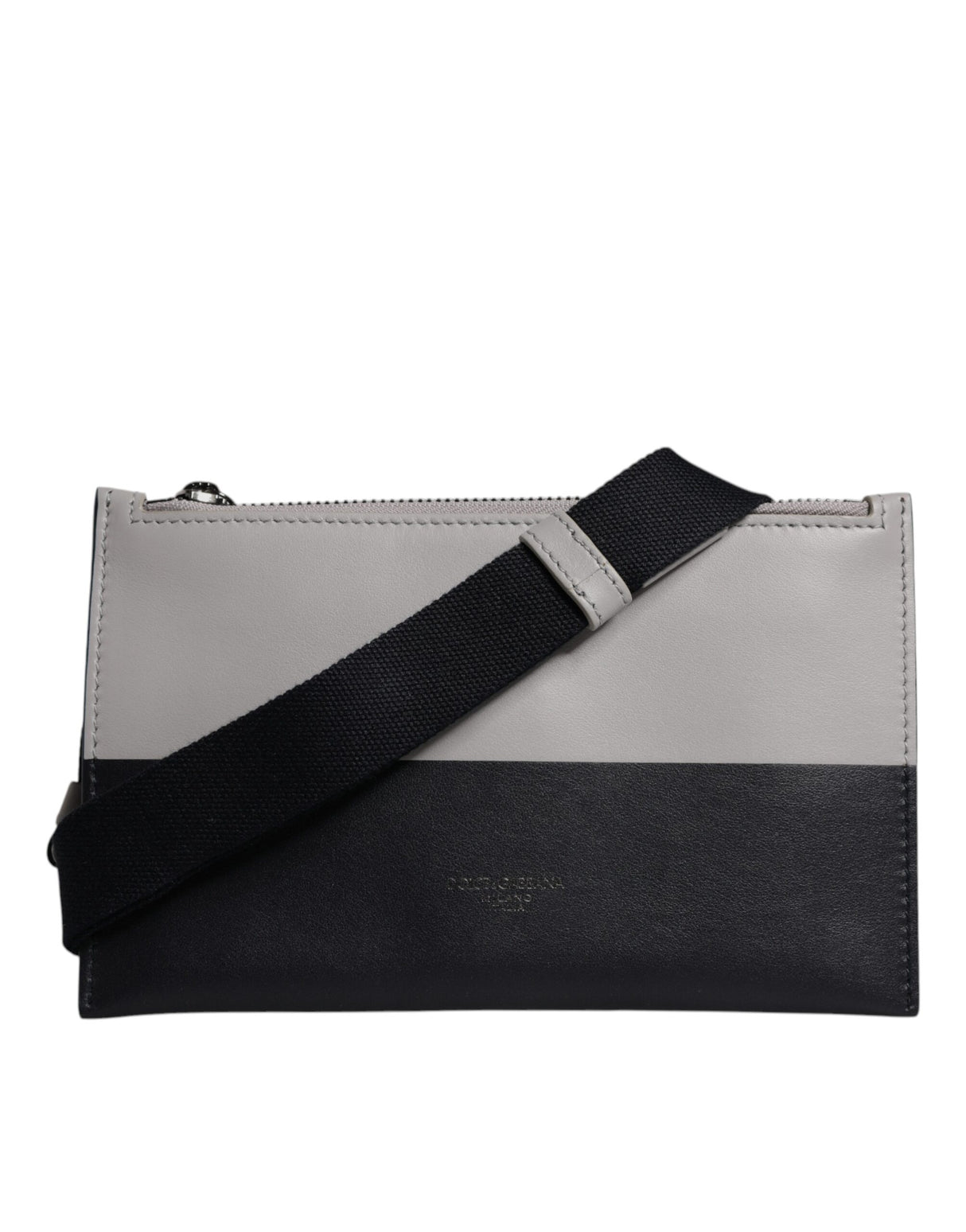 Dolce & Gabbana Black White Leather Logo Embossed Crossbody Bag