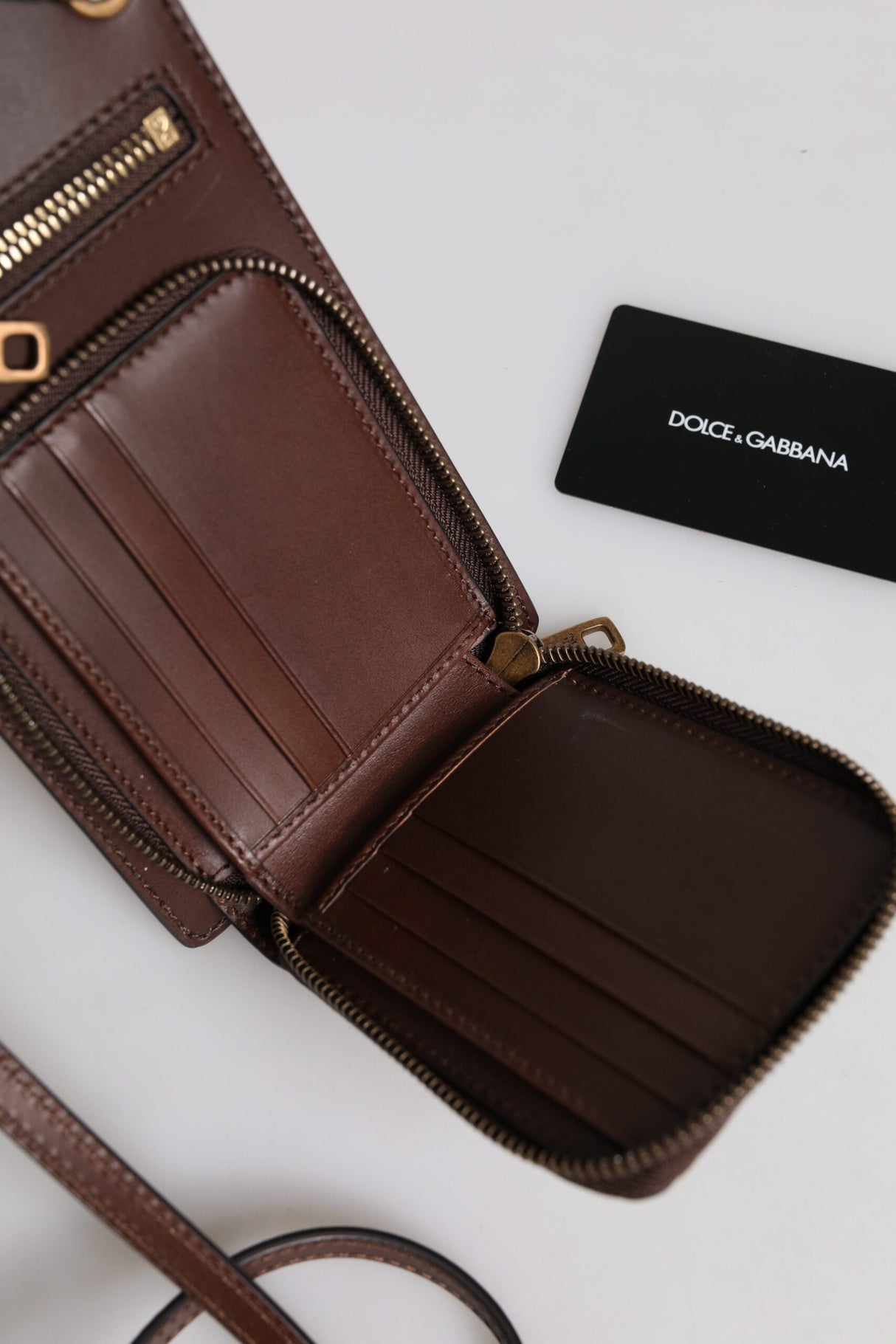 Dolce & Gabbana Brown Leather Neck Strap Cross Body Sling Bag